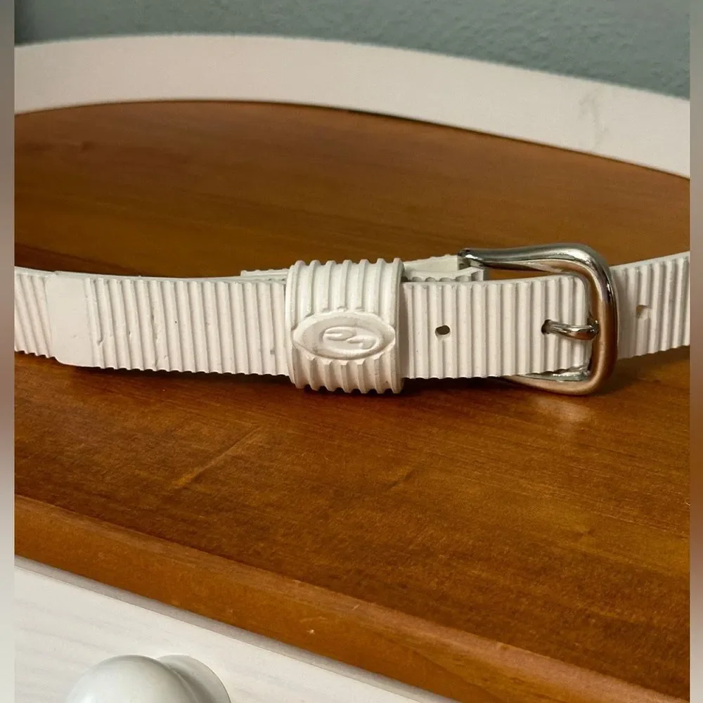 Vintage Liz Claiborne White Ribbed Belt Silver Buckle. Large